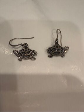 Source Unknown Silver Turtle Drop Earrings